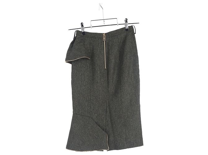 Falda lápiz midi con volantes de Burberry Prorsum en lana verde Gris - vista 5