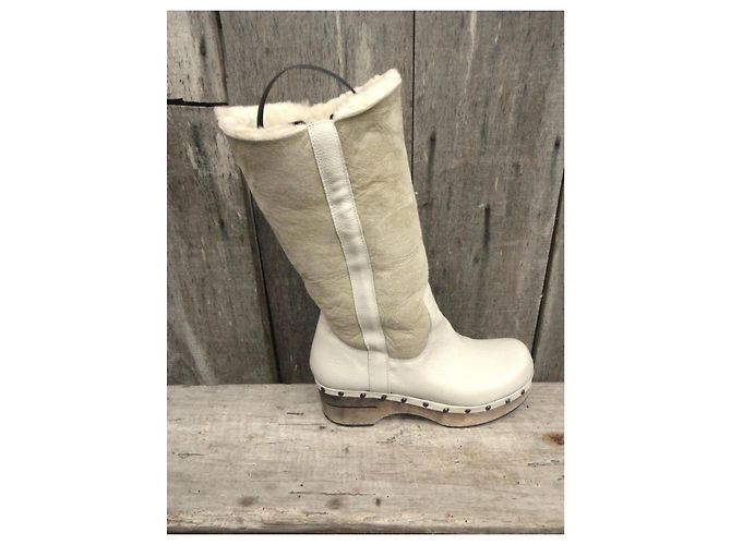 Zoccoli Frye in pelle e shearling crema - vista 2