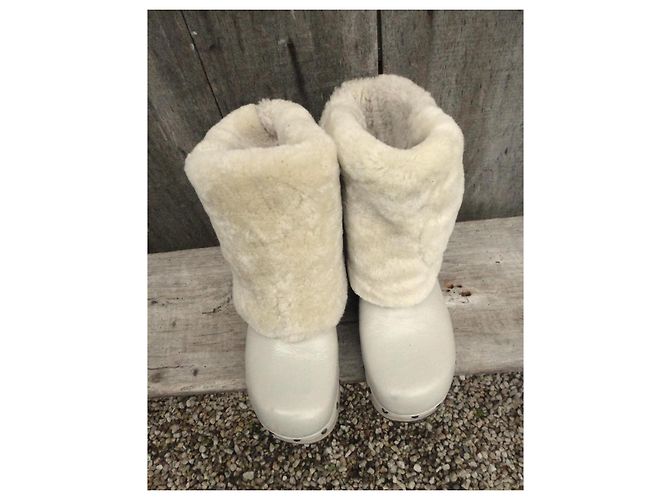 Zoccoli Frye in pelle e shearling crema - vista 4