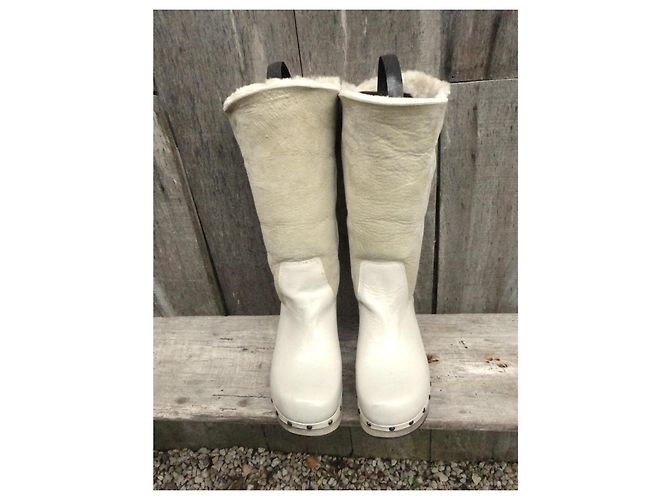 Zoccoli Frye in pelle e shearling crema - vista 7