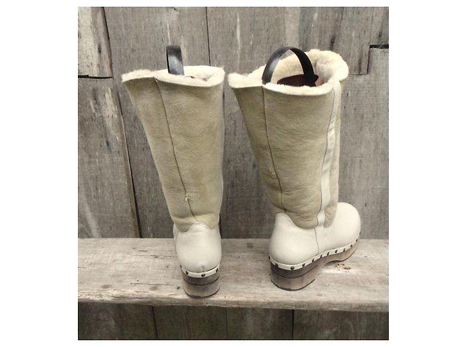 Zoccoli Frye in pelle e shearling crema - vista 8