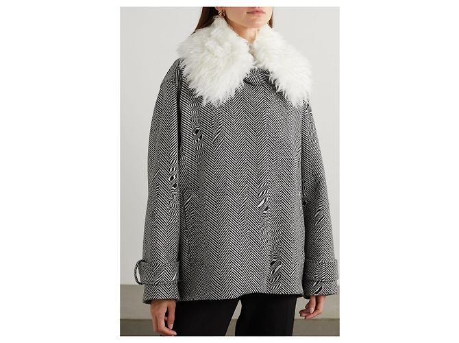 Stella Mc Cartney Stella McCartney Giacca Oversized Herringbone in Lana con Rifinitura Shearling Multicolore - vista 10