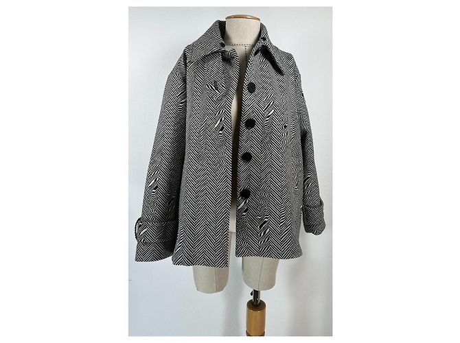 Stella Mc Cartney Stella McCartney Giacca Oversized Herringbone in Lana con Rifinitura Shearling Multicolore - vista 9