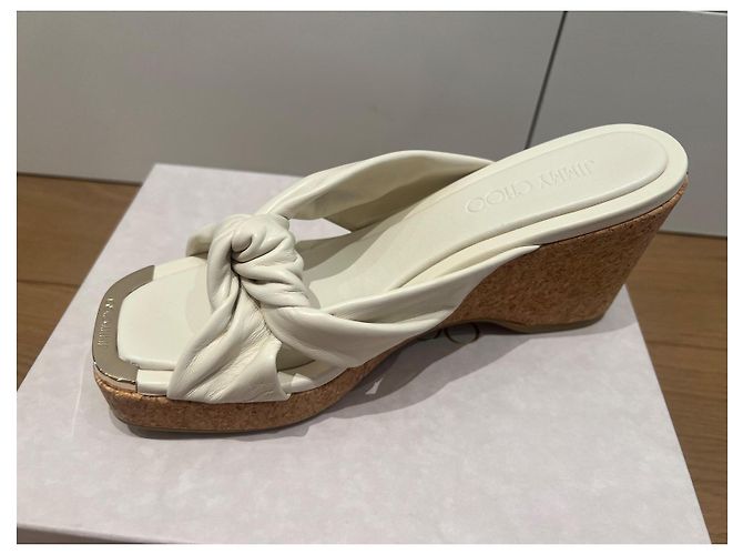 Jimmy Choo Mule espadrillas con zeppa Avenue Wedges 110 Bianco sporco - vista 3