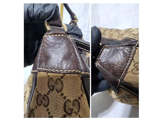 Borsa hobo Gucci GG in tela e pelle D Ring Beige/Marrone - vista 10