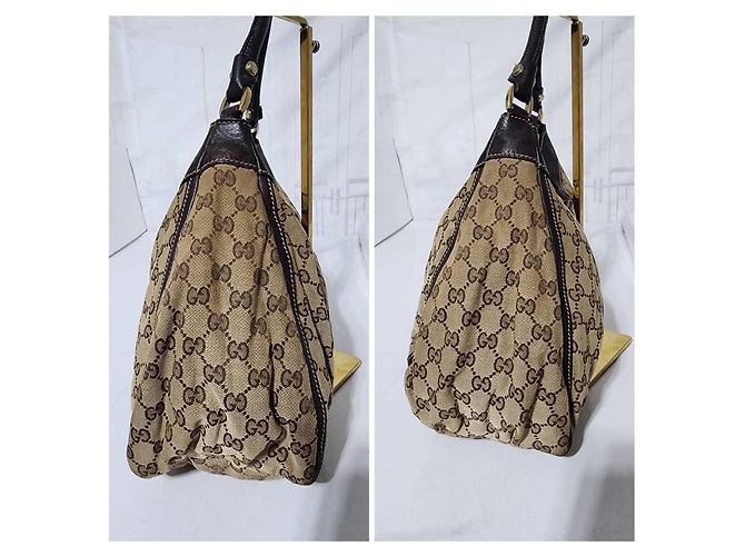 Borsa hobo Gucci GG in tela e pelle D Ring Beige/Marrone - vista 11