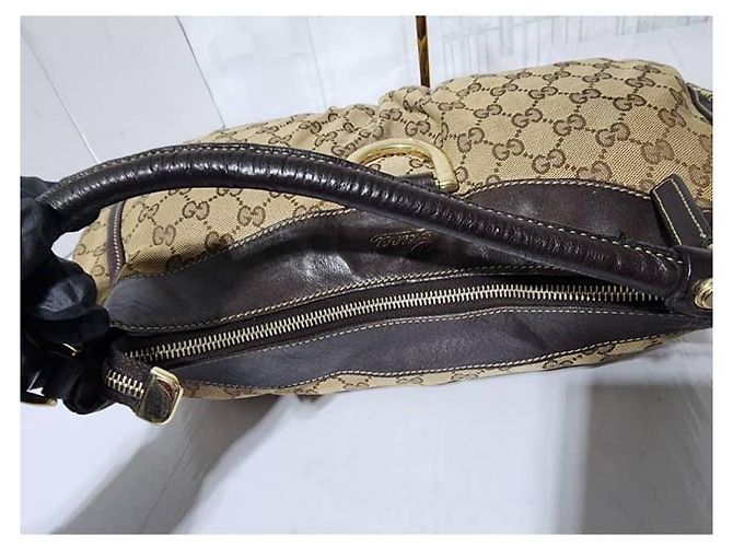 Borsa hobo Gucci GG in tela e pelle D Ring Beige/Marrone - vista 12