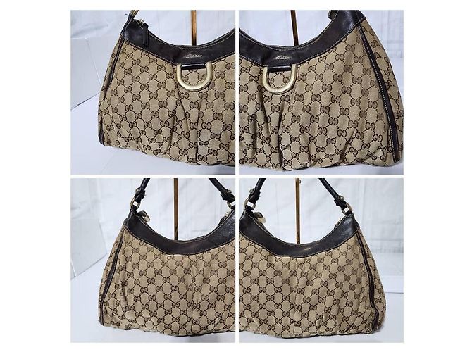 Borsa hobo Gucci GG in tela e pelle D Ring Beige/Marrone - vista 13