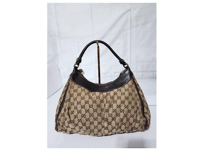 Borsa hobo Gucci GG in tela e pelle D Ring Beige/Marrone - vista 4