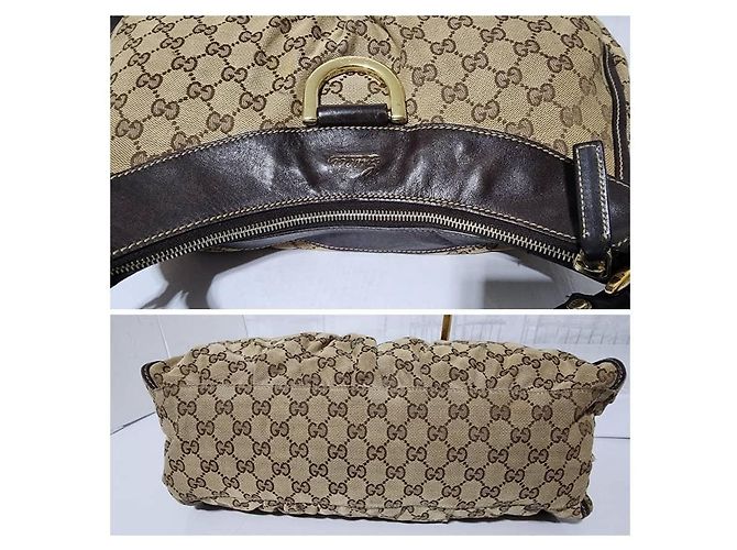 Borsa hobo Gucci GG in tela e pelle D Ring Beige/Marrone - vista 9