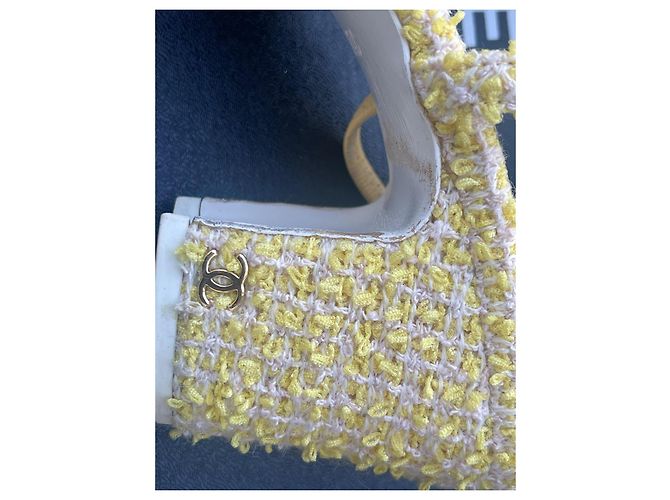 Chanel tacco slingback bicolore in tweed giallo 38.5 - vista 5