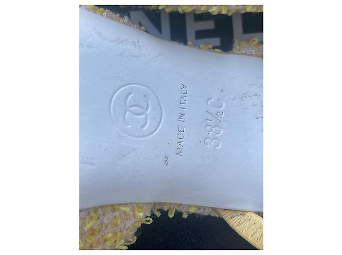 Chanel tacco slingback bicolore in tweed giallo 38.5 - vista 6