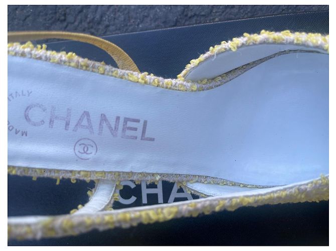 Chanel tacco slingback bicolore in tweed giallo 38.5 - vista 9