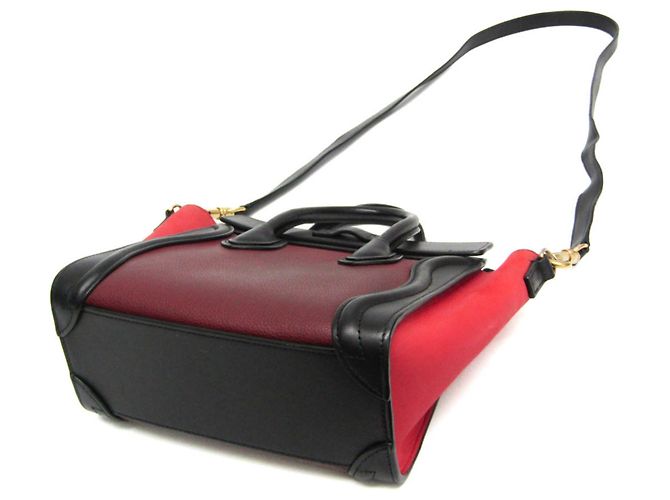 Céline Borsa a mano Celine Luggage Nano Shopper Nero Rosa Bordò - vista 2