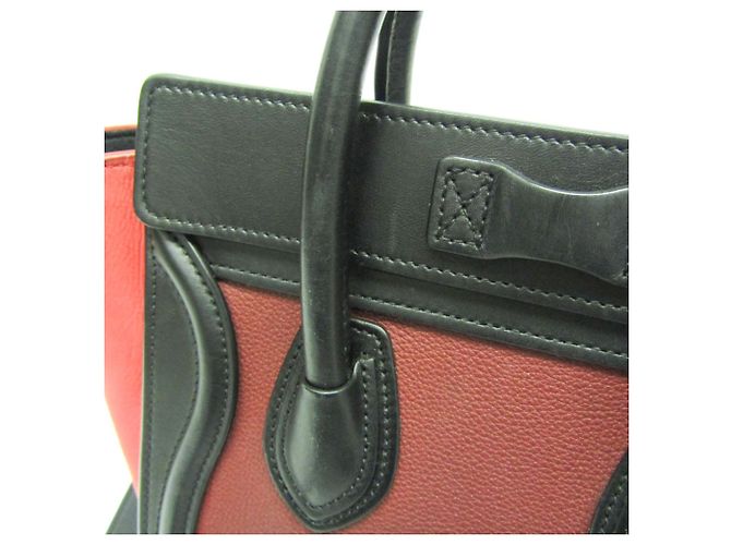 Céline Borsa a mano Celine Luggage Nano Shopper Nero Rosa Bordò - vista 7