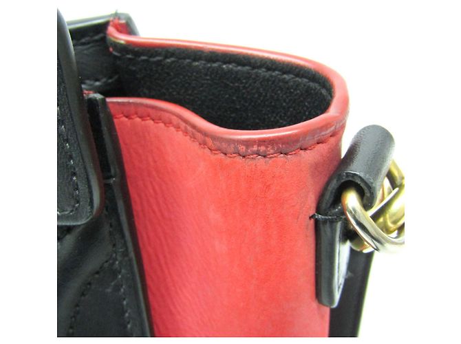 Céline Borsa a mano Celine Luggage Nano Shopper Nero Rosa Bordò - vista 8