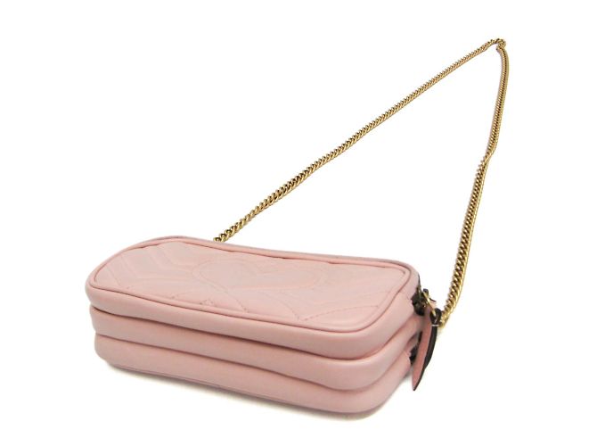 Borsa a spalla in pelle rosa chiaro Gucci GG Marmont - vista 2