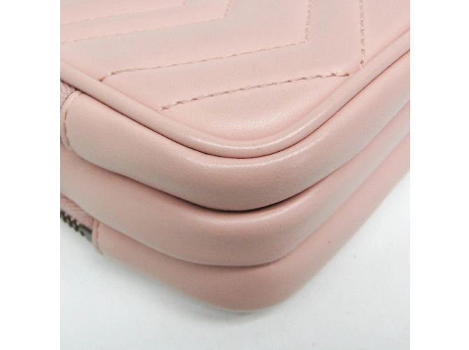 Borsa a spalla in pelle rosa chiaro Gucci GG Marmont - vista 4