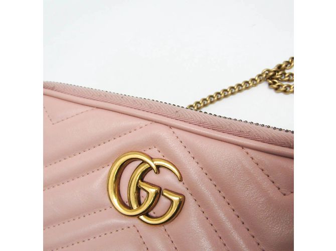 Borsa a spalla in pelle rosa chiaro Gucci GG Marmont - vista 5