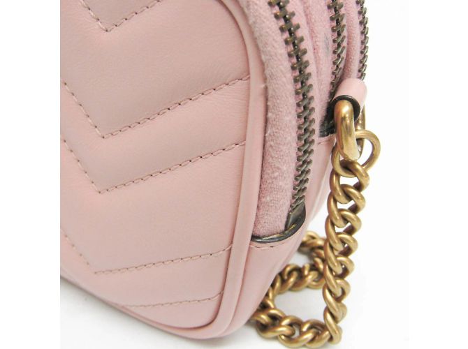 Borsa a spalla in pelle rosa chiaro Gucci GG Marmont - vista 8