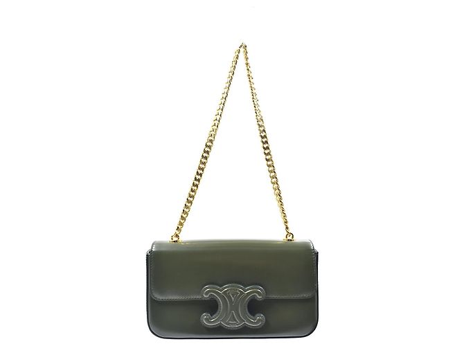 Borsa a spalla Céline Triomphe Flap Chain pelle khaki Verde - vista 2