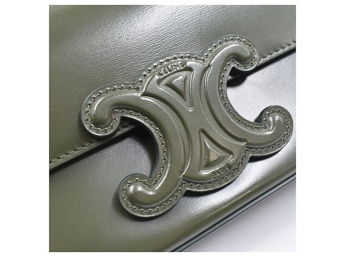 Borsa a spalla Céline Triomphe Flap Chain pelle khaki Verde - vista 3