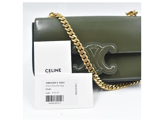 Borsa a spalla Céline Triomphe Flap Chain pelle khaki Verde - vista 4