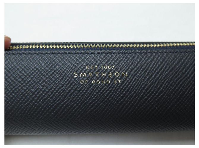 NINE LOT SMYTHSON GLASSES CASE + PANAMA LEATHER POUCH SET Navy blue - view 6