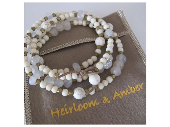 Autre Marque Bracciale Heirloom&Amber Oia in Pietra di Luna e Perle Bianche Argento 925 Bianco - vista 10