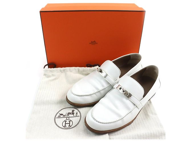 Hermès Mocassins en cuir à boucle Hermes Kelly blancs - vue 2