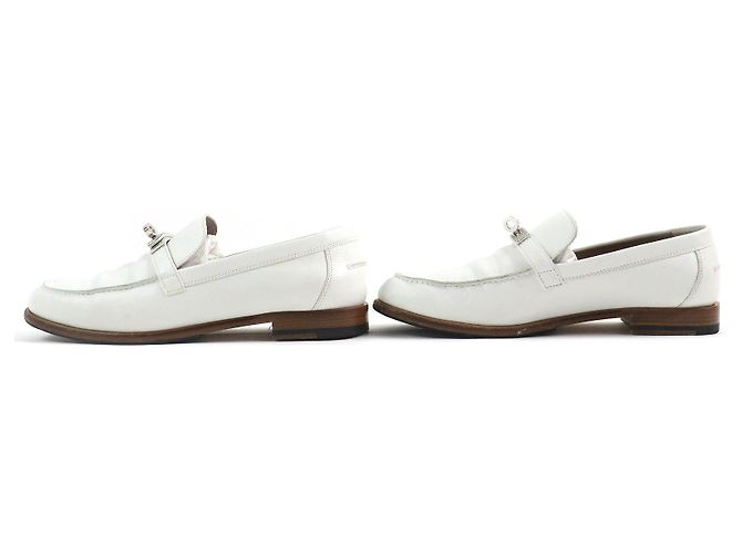 Hermès Mocassins en cuir à boucle Hermes Kelly blancs - vue 3