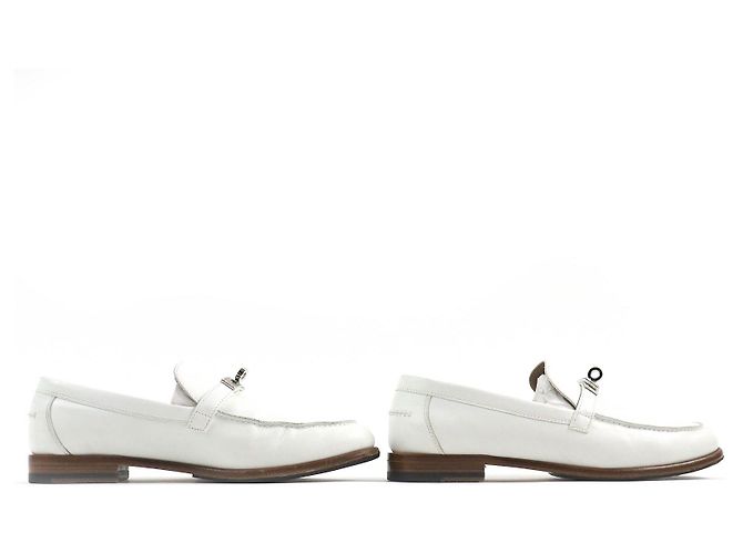 Hermès Mocassins en cuir à boucle Hermes Kelly blancs - vue 4