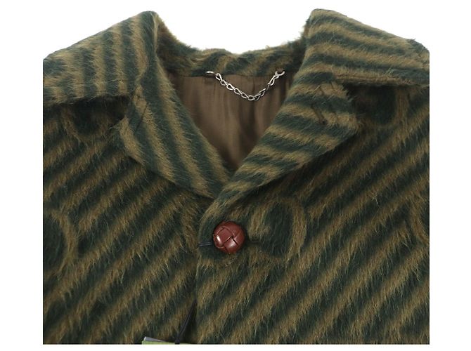 Abrigo de lana de llama GG Stripe Gucci verde 44 - vista 2