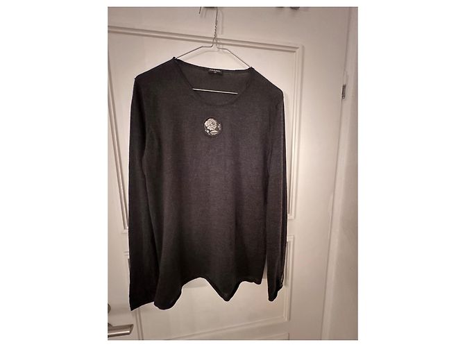 Chanel Langärmeliges Top mit Metallblumendekoren Anthrazitgrau - Ansicht 2