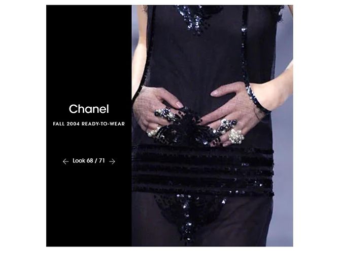 Chanel 2004 Anello T53/54 Perle Nere e Bianche Anello Maxi US6.5 Argento - vista 6