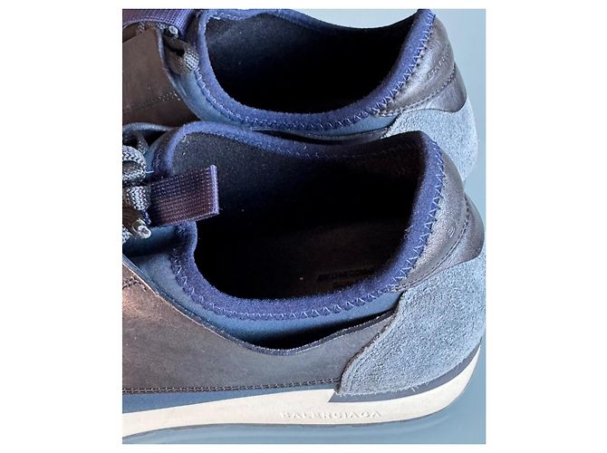 Sneakers Balenciaga Blu Navy in Cotone e Pelliccia - vista 10