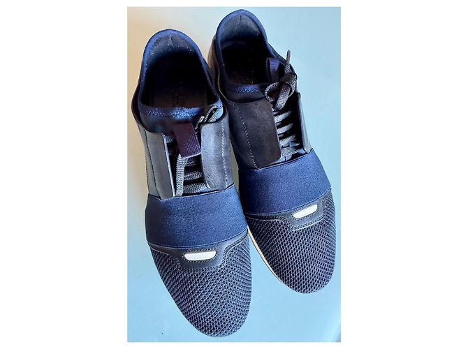 Sneakers Balenciaga Blu Navy in Cotone e Pelliccia - vista 2