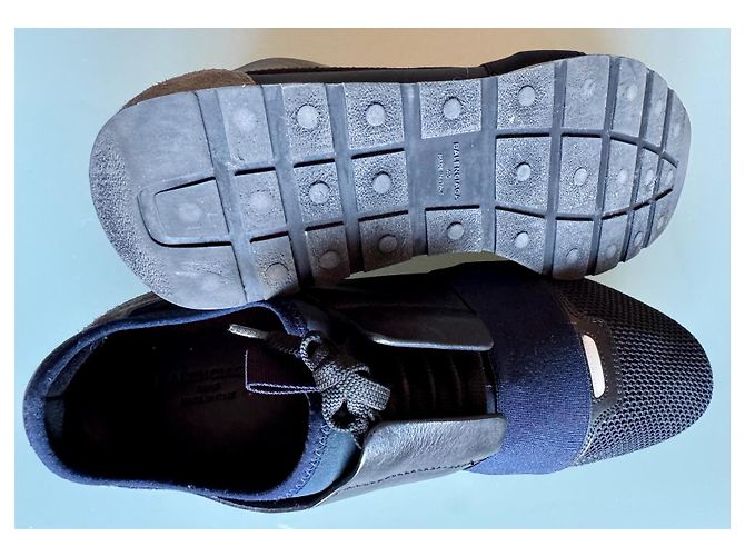 Sneakers Balenciaga Blu Navy in Cotone e Pelliccia - vista 5