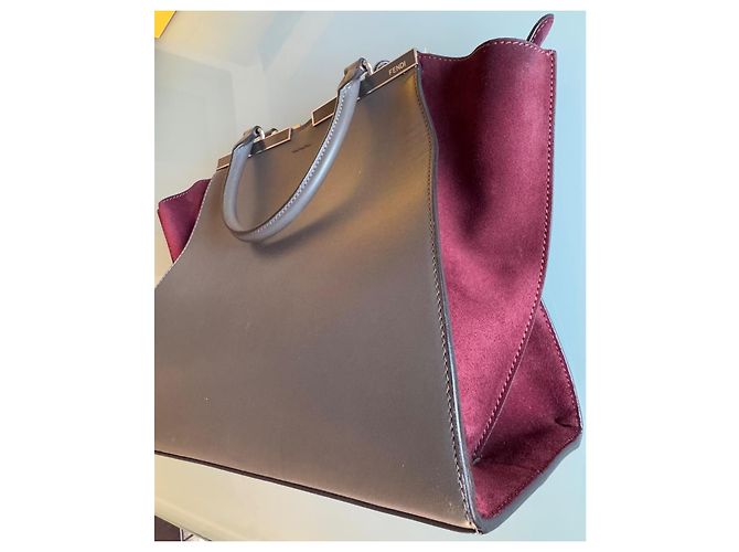 3 Jours Fendi Handtasche Grau Dunkelrot Leder Samt Metall Bordeaux - Ansicht 12