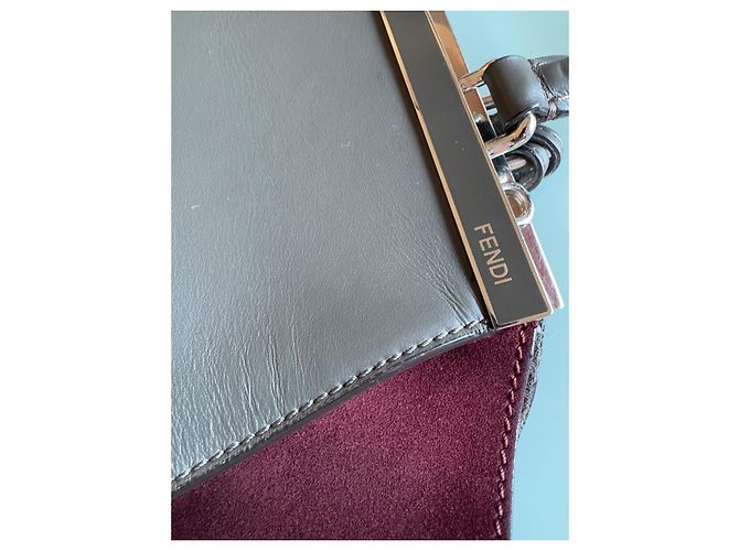 3 Jours Fendi Handtasche Grau Dunkelrot Leder Samt Metall Bordeaux - Ansicht 13