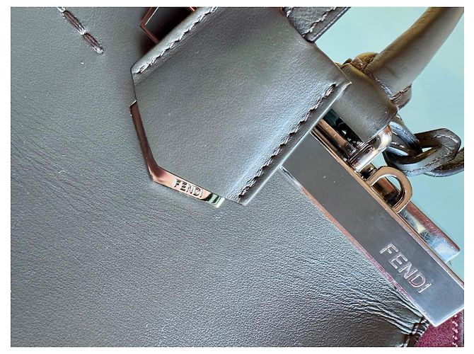 3 Jours Fendi Handtasche Grau Dunkelrot Leder Samt Metall Bordeaux - Ansicht 14