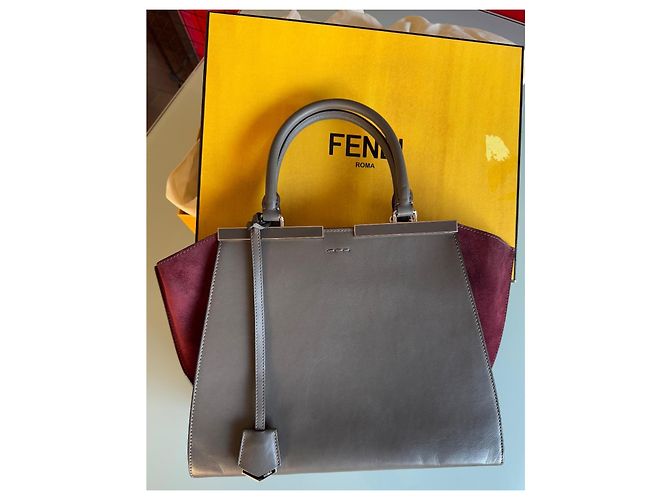 3 Jours Fendi Handtasche Grau Dunkelrot Leder Samt Metall Bordeaux - Ansicht 2