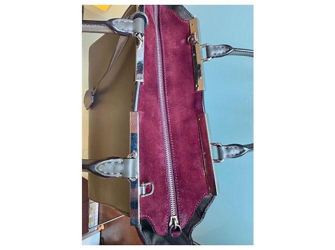 3 Jours Fendi Handtasche Grau Dunkelrot Leder Samt Metall Bordeaux - Ansicht 5