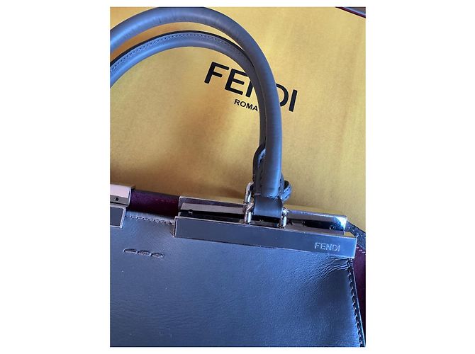 3 Jours Fendi Handtasche Grau Dunkelrot Leder Samt Metall Bordeaux - Ansicht 6