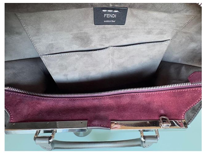 3 Jours Fendi Handtasche Grau Dunkelrot Leder Samt Metall Bordeaux - Ansicht 7