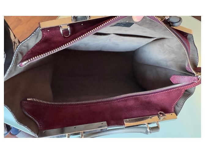 3 Jours Fendi Handtasche Grau Dunkelrot Leder Samt Metall Bordeaux - Ansicht 9