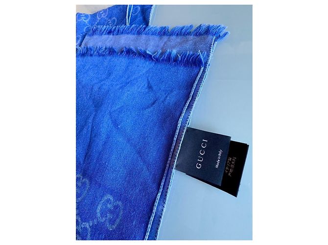 Cachecol Gucci de seda e lã azul - vista 3