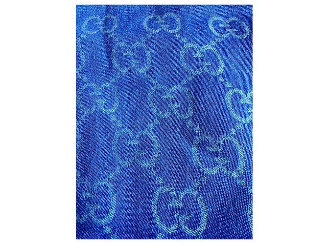 Cachecol Gucci de seda e lã azul - vista 4