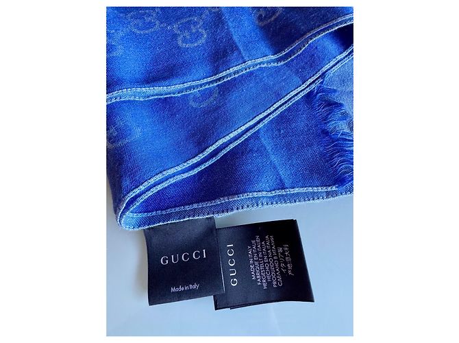 Cachecol Gucci de seda e lã azul - vista 5