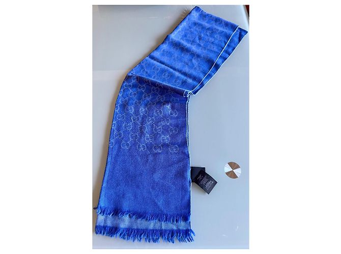 Cachecol Gucci de seda e lã azul - vista 7
